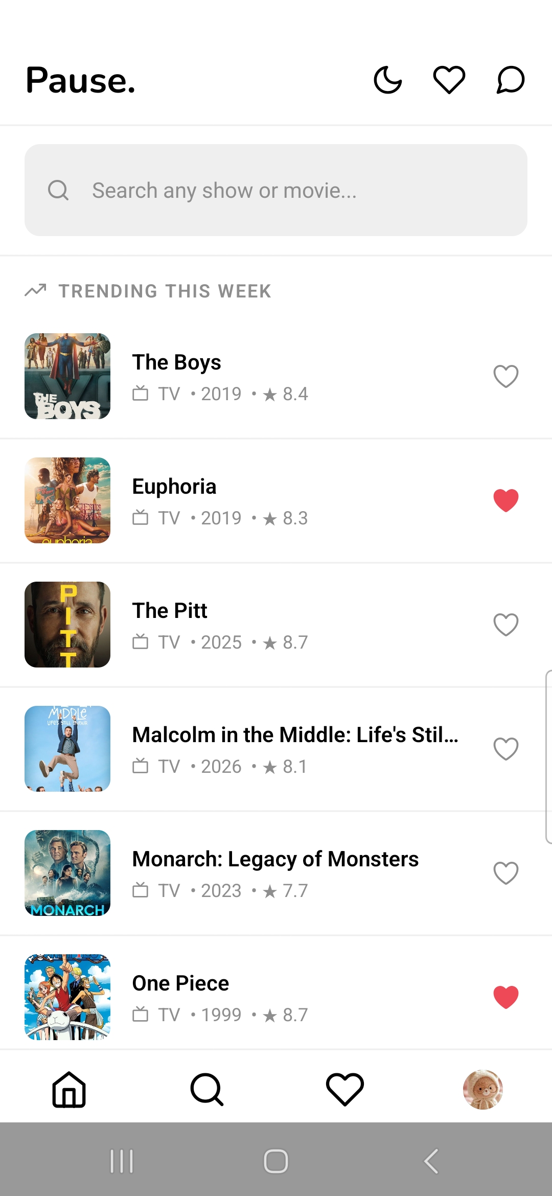 Trending shows and movies